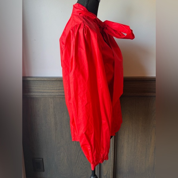 New York & Company Red Tie-Neck Balloon Sleeve Blouse NWT Medium - Picture 4 of 8